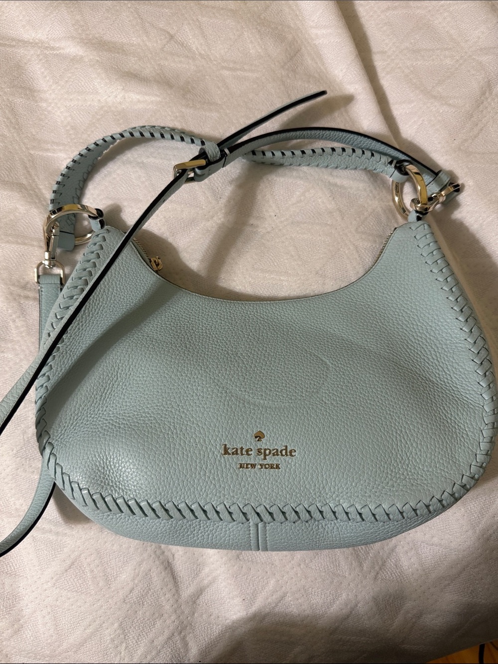 kate spade light blue leather braided-trim shoulder bag (final sale)